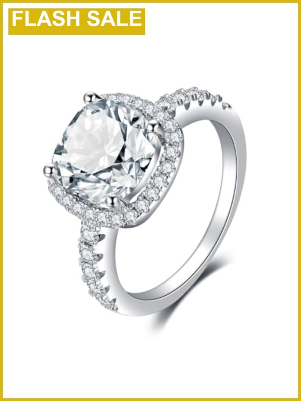 3ct Cushion Cut Halo Engagement Ring 14K White Gold Plated Brass